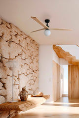 Klim 125cm Ceiling Fan with Light / Black with Pine / Timber Blades