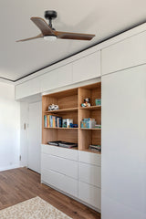 Heywood 90cm Ceiling Fan with LED Light / Black with Walnut / Timber Blades