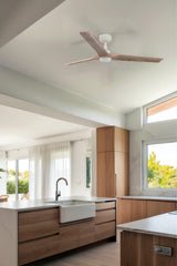 Heywood 132cm Ceiling Fan with LED Light / White with Pine / Timber Blades