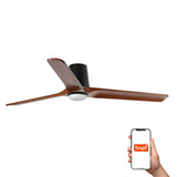 Heywood Tub 132cm Ceiling Fan with LED Light / Black with Walnut / Timber Blades