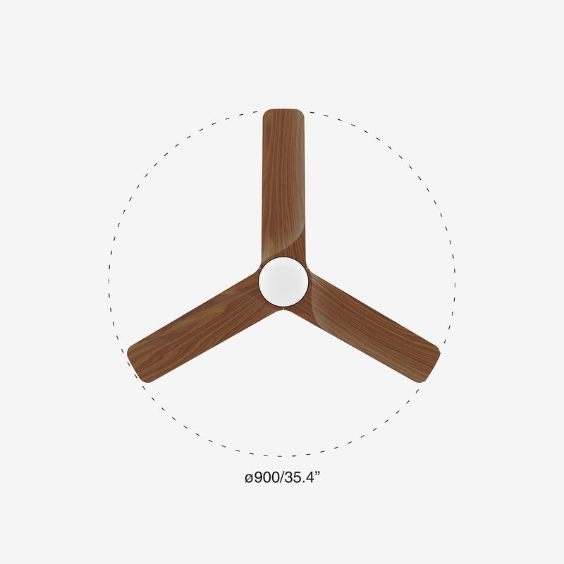 Heywood 90cm Ceiling Fan with LED Light / Black with Walnut / Timber Blades