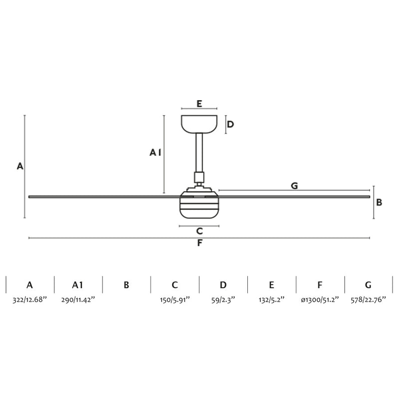 Punt 130cm Ceiling Fan / White / ABS Blades
