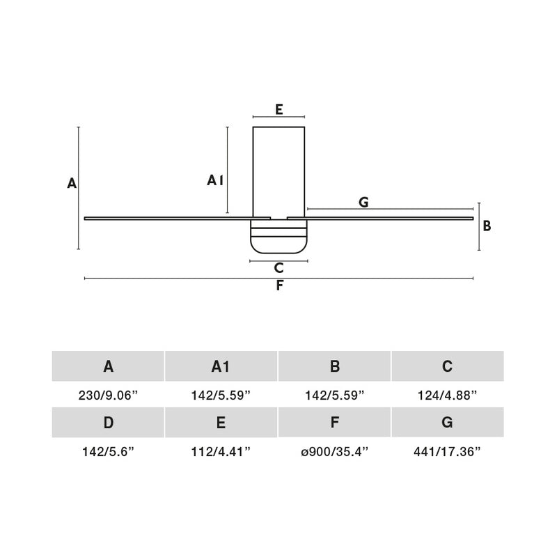Mini Punt Tub 90cm Ceiling Fan with LED Light / White / ABS Blades
