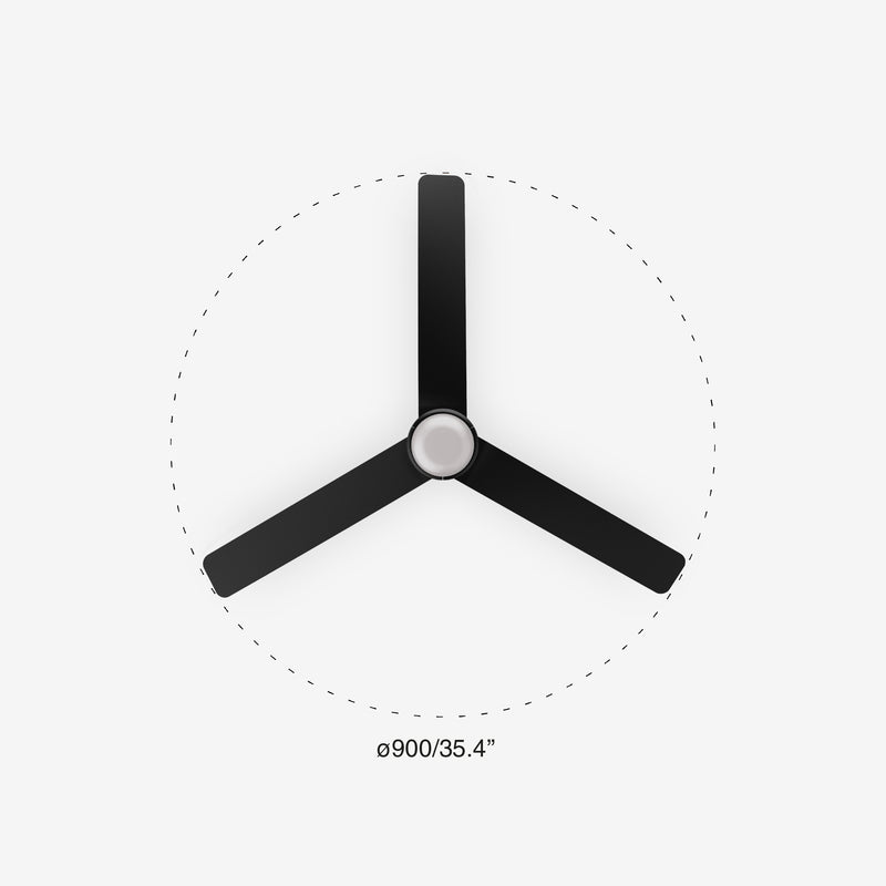 Mini Punt Tub 90cm Ceiling Fan with LED Light / Black / ABS Blades