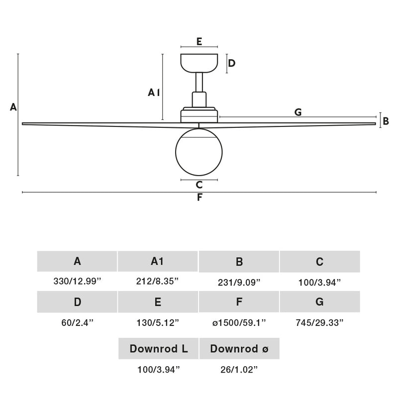 Klim 150cm Ceiling Fan with Light / Black with Walnut / Timber Blades