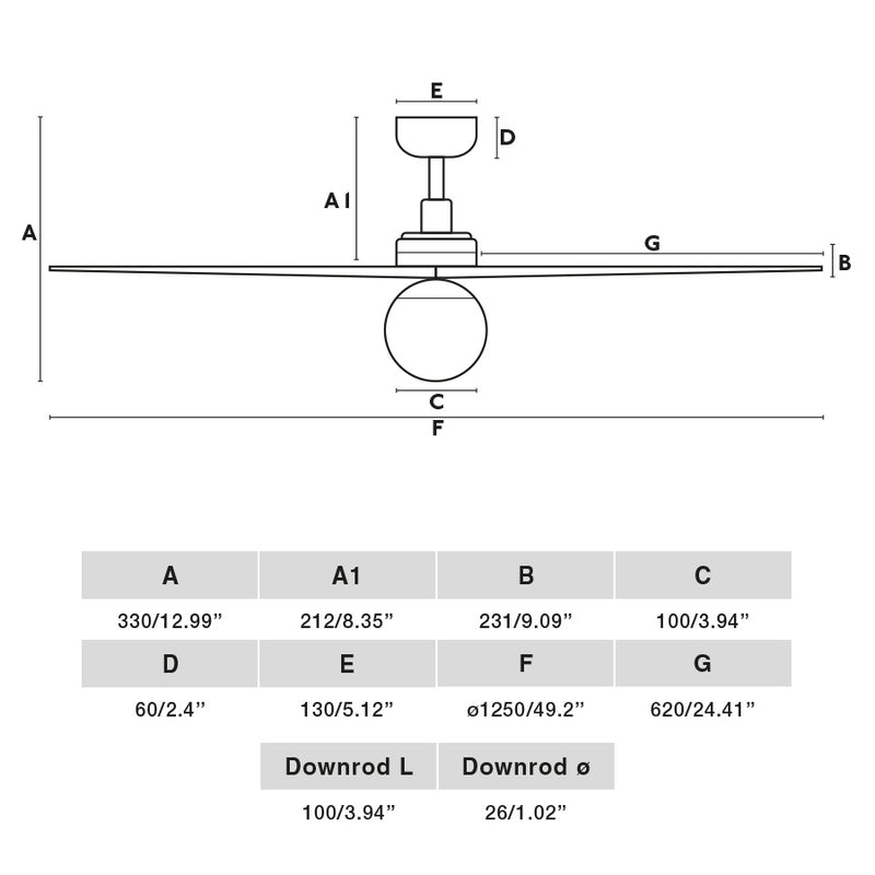 Klim 125cm Ceiling Fan with Light / Black with Walnut / Timber Blades