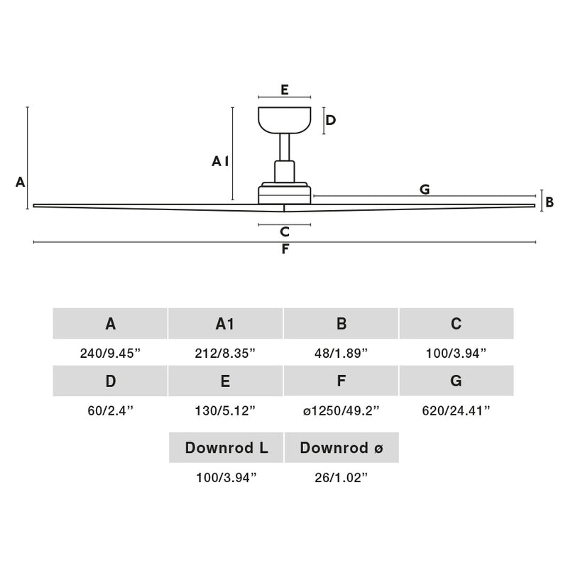 Klim 125cm Ceiling Fan / Black with Walnut / Timber Blades