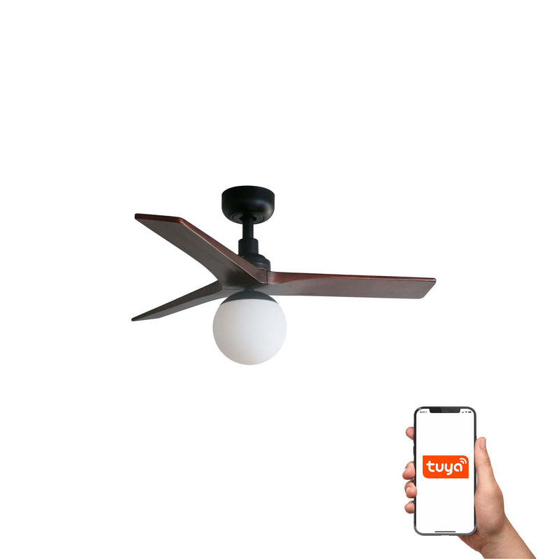 Klim 92.5cm Ceiling Fan with Light / Black with Walnut / Timber Blades