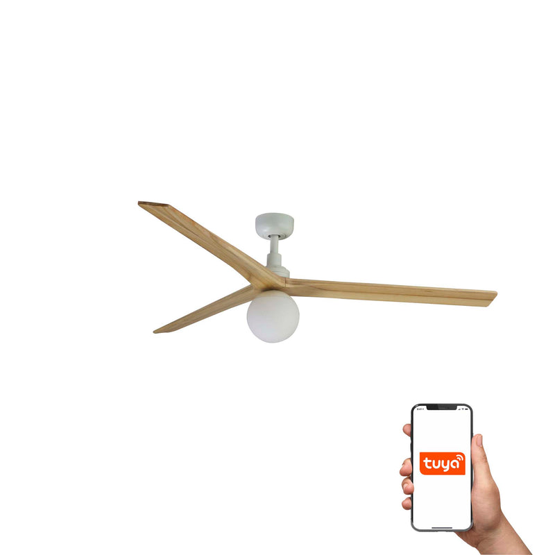 Klim 150cm Ceiling Fan with Light / White with Pine / Timber Blades