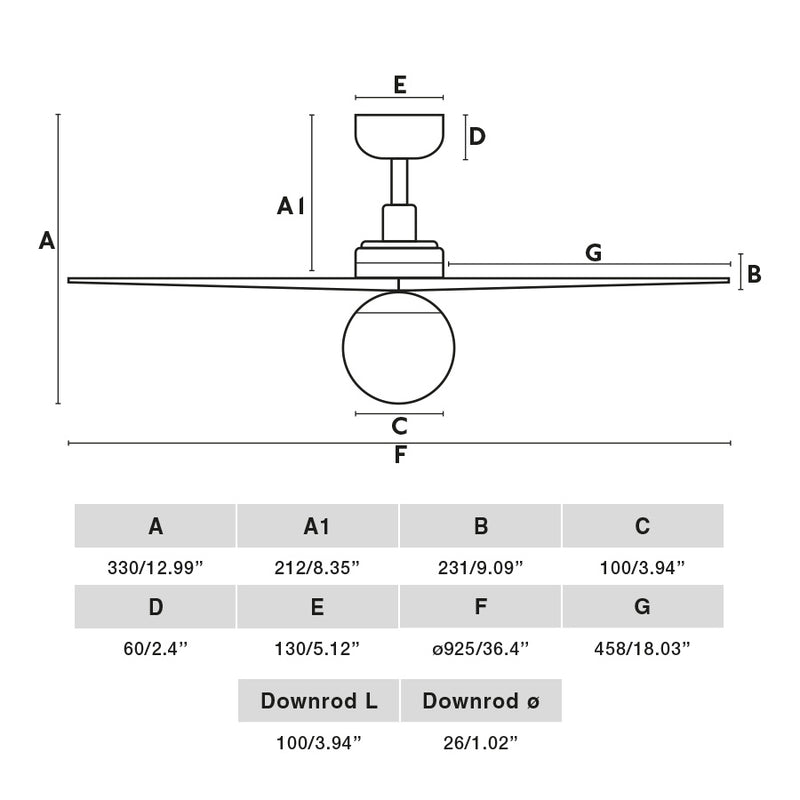 Klim 92.5cm Ceiling Fan with Light / Black with Pine / Timber Blades