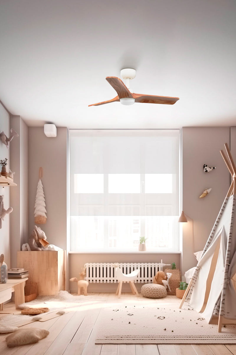 Heywood 90cm Ceiling Fan with LED Light / White with Pine / Timber Blades