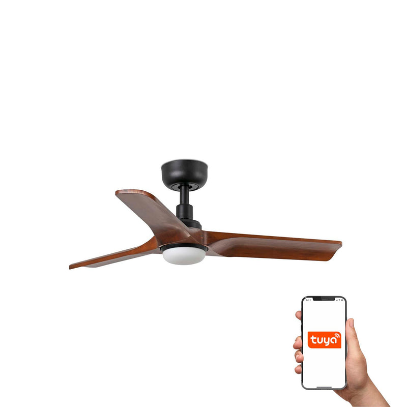 Heywood 90cm Ceiling Fan with LED Light / Black with Walnut / Timber Blades