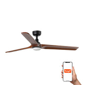 Heywood 132cm Ceiling Fan with LED Light / Black with Walnut / Timber Blades