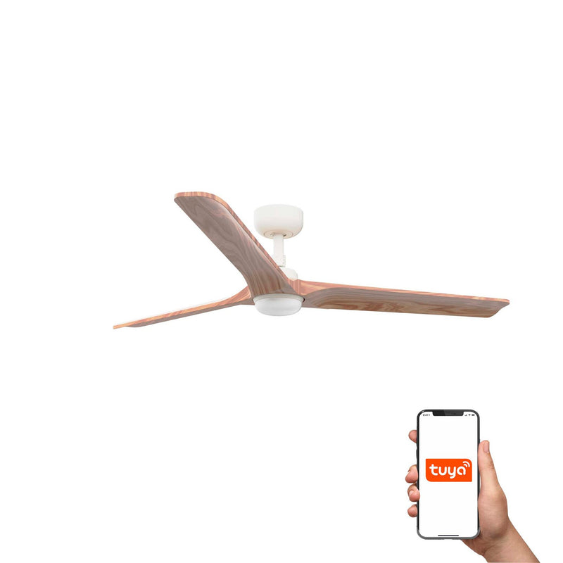 Heywood 132cm Ceiling Fan with LED Light / White with Pine / Timber Blades